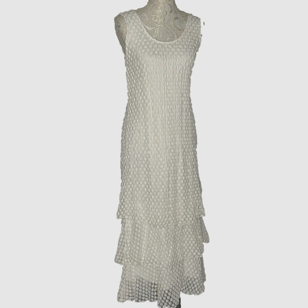 White Flowy IC by Connie K Tiered sz S Sleeveless Maxi Dress Fit Flare Lined
